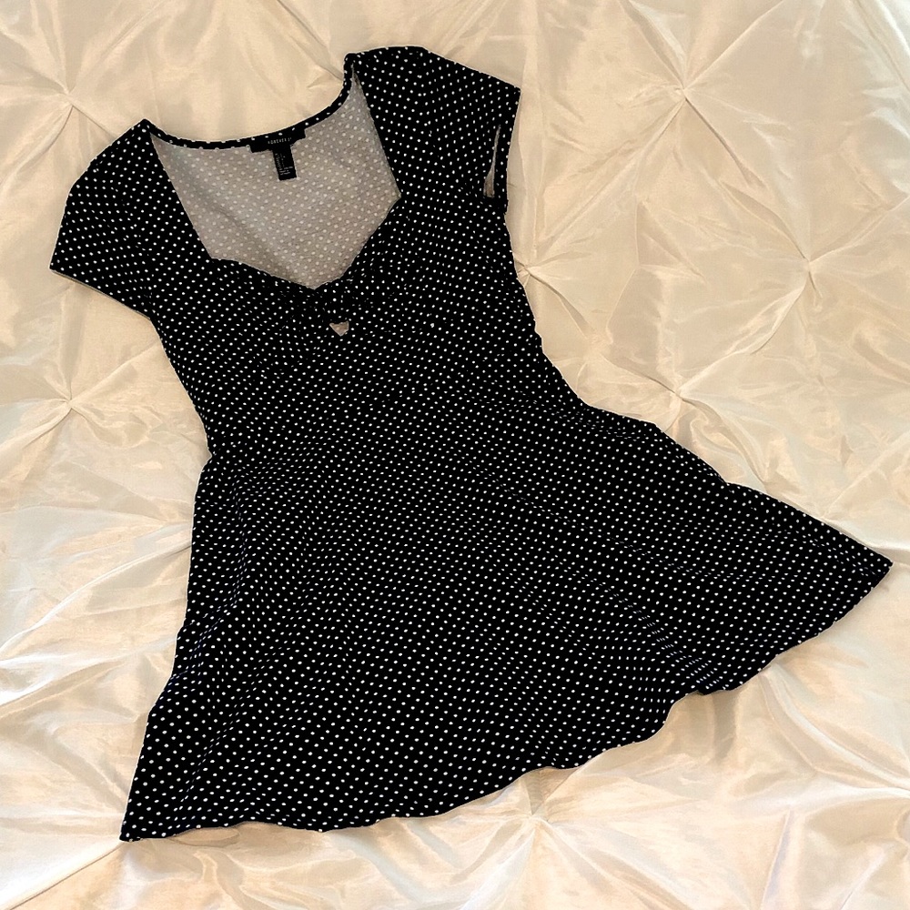 NWOT Navy with white polka dot skater dress